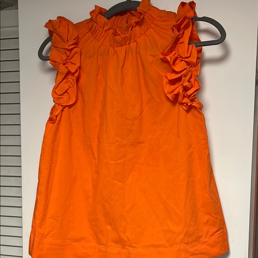 New York & Company Orange Ruffled Blouse with High Neckline